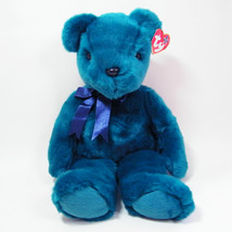 Ty Beanie Buddy 14" TEDDY Teal Blue Plush Old Face Bear NWT 2000 - £9.58 GBP