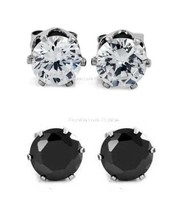 1 PAIR CZ ROUND CLEAR BLACK MAGNETIC STUD EARRINGS 4mm ~10mm Men Women - $4.89+