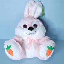 Easter Bunny Rabbit Plush White Pink Glitter Eyes Stuffed Animal 14&quot; Carrot  - £17.94 GBP