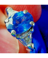 Earth mined Sapphire Diamond Deco Engagement Statement Ring Platinum Sol... - $133,270.10 MXN