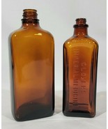 2 Vintage Amber Embossed Bottles Apothecary - $23.76