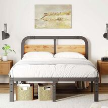 California King Heavy Duty Black Metal Bed Frame With Wood Headboard - $266.24