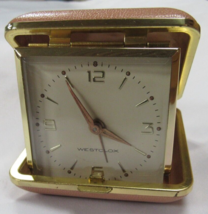 Vintage Westclox Travel Alarm Clock Wind Up Light Brown Tan Case Tested Works - £15.95 GBP