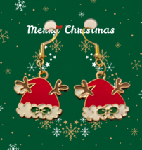  Festive Santa Hat Earrings Christmas Jewelry Gold Plated Enamel  - $5.53