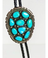 Early Navajo Tommy Moore Turquoise Sterling Silver Bolo Tie Signed Engra... - £158.26 GBP