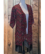 LuLaRoe Womens Geometric Kimono Cardigan Size S Tassel Hem Multicolor - £13.91 GBP