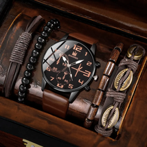5PCS Set Fashion Mens Sports Bracelet Watches for Men Retro Big Dial Quartz Wris - £12.41 GBP