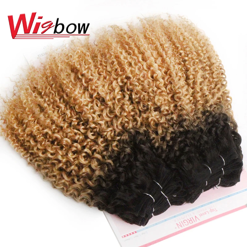 Short Ombre Blonde Kinky Curly Human Hair Bundles Brazilian Hair Weave Curly - £20.20 GBP+
