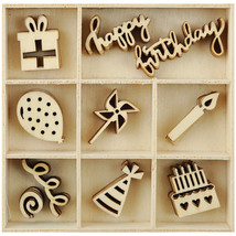 Flourishes Die Cut Wood Pieces Pack Party - £17.17 GBP