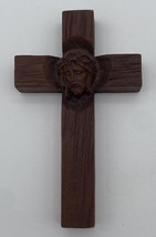 Unique Mini 3.5” Wall Hanging Cross With Jesus Face Little Brown - $9.49