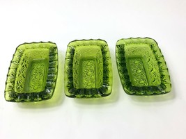 3 Fenton Avocado Green Daisy and Button Rectangle Dishes 4.25&quot; Long 3&quot; Wide VTG - £24.74 GBP