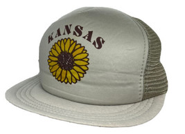 Vintage Kansas Hat Cap Snap Back Beige Mesh Trucker Sunflower State Flower Logo - £15.50 GBP
