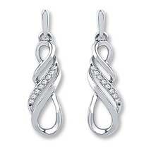 0.15Ct Round CZ 14K White Gold Plated Triple Wave Infinity Drop Stud Earrings - £46.30 GBP