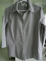 Kim Rogers Grey White Large 3/4 Sleeve Blouse #7150 - £7.11 GBP