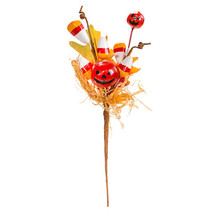 Fall Pumpkin &amp; Candy Corn Floral Pick 9.5 Inches - £15.05 GBP