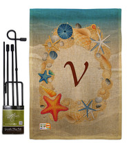 Summer V Initial Burlap - Impressions Decorative Metal Garden Pole Flag Set GS13 - £27.14 GBP