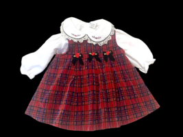 Vintage Baby Girls Dress 6-9M Plaid Christmas Red Tartan Peter Pan Collar Jumper - $46.57