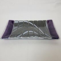 Studio Fused Art Glass Rectangle Dish Tray Plate Gray Blue 9.5&quot; x 5&quot; No ... - $393.11 MXN