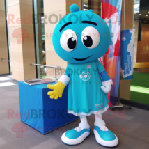 Turquoise Soccer Ball mascot costume character dressed with a Pencil Skirt and S - £932.39 GBP