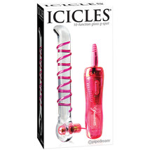 Icicles No. 4 Remote-Controlled Vibrating 7 in. Glass G-Spot Dildo Pink/Clear - £53.76 GBP