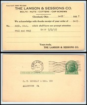 1937 US Postal Card - Lamson &amp; Sessions Co, Cleveland, Ohio to Allentown PA O19 - £2.33 GBP