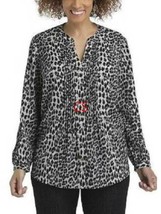 Womens Blouse Laura Scott Pintucked Brown Leopard Print Long Sleeve PLUS-size 14 - £14.24 GBP