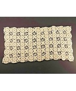 Vintage HANDMADE BEIGE COTTON DOILY 12.5&quot; x 6.5&quot; Rectangle Circular Star - $90.30 MXN