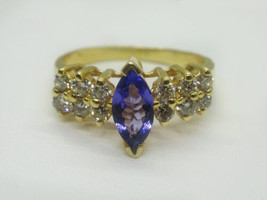 Estate Fine Tanzanite &amp; Diamond 14k Yellow Gold Ring, .85 ct tw, Size 6.5 - £395.68 GBP