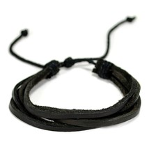 Natural Leather Bracelet Black Strand Men Women Unisex Hemp Adjustable Surfer - £2.32 GBP