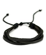 NATURAL LEATHER BRACELET Black Strand Men Women Unisex Hemp Adjustable S... - £2.20 GBP