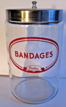 Vintage PROFEX Bandages Apothecary Glass Jar Metal Lid 7&quot; Red Lettering - £14.36 GBP