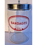 Vintage PROFEX Bandages Apothecary Glass Jar Metal Lid 7&quot; Red Lettering - £14.19 GBP