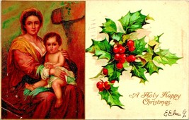 Mary and Jesus Holly A Holy Happy Christmas 1906 UDB Postcard E12  - £3.93 GBP