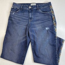 Knox Rose Relaxed Straight Ankle Jeans Sz 10 Denim Distress Embroidered Stripes - £11.32 GBP
