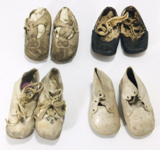Antique Baby Shoes Lot of (4) Victorian Era Lace Up Leather Old Rare - £75.62 GBP