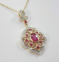 14K Yellow Gold Plated Silver 1.75Ct Simulated Ruby Women&#39;s Necklace Pendant - £141.20 GBP