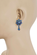 1.3/8&quot; Drop Iridescent &amp; Ice Blue Acrylic Crystals Rhinestones Dainty Earrings - £10.18 GBP