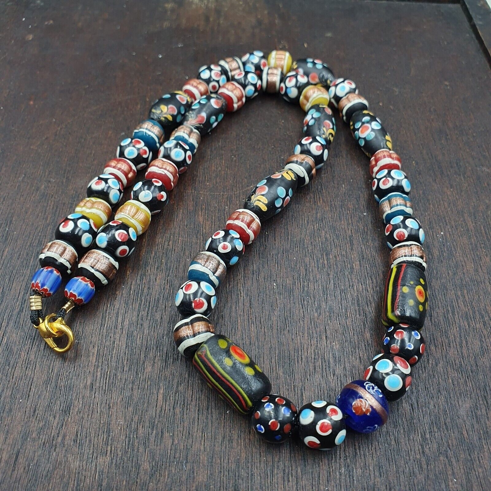 Filo di perle di vetro vintage stile veneziano africano skunk mille occhiRegalo Item image 8