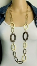 Stella &amp; Dot Gold Tone Brown Cream Chunky Oval Link Necklace - £17.12 GBP
