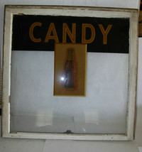 Antique Coca Cola Candy Store Window 34x33 Rare Coke Bottle Man Cave Bar... - £599.51 GBP