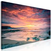 Tiptophomedecor Stretched Canvas Landscape Art - Beach In Crete Narrow Red - Str - £71.84 GBP+