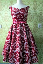 Vintage inspired retro fifties velvet embroidered taffeta burgundy flared dress - £207.03 GBP
