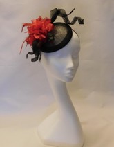 FASCINATOR, Black &amp; Red Flower Hat fascinator, Wedding,  Church, hat on ... - $54.30