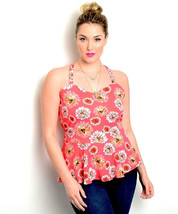 Zenobia Ladies Peplum Top Spaghetti Straps Coral Floral Print Size 3XL - £19.61 GBP