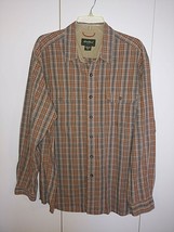 EDDIE BAUER MEN&#39;S LS BROWN PLAID 100% COTTON BUTTON-DOWN SHIRT-WORN ONCE... - $11.29