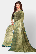 Tissue silk Green and golden Saree/Sari wedding partywear Saree - $106.16