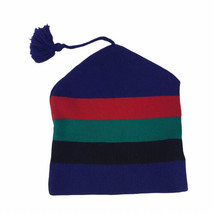 Vintage Meister Striped Red Green Blue Wool Beanie Ski Hat Stretch Knit Cap - £14.55 GBP
