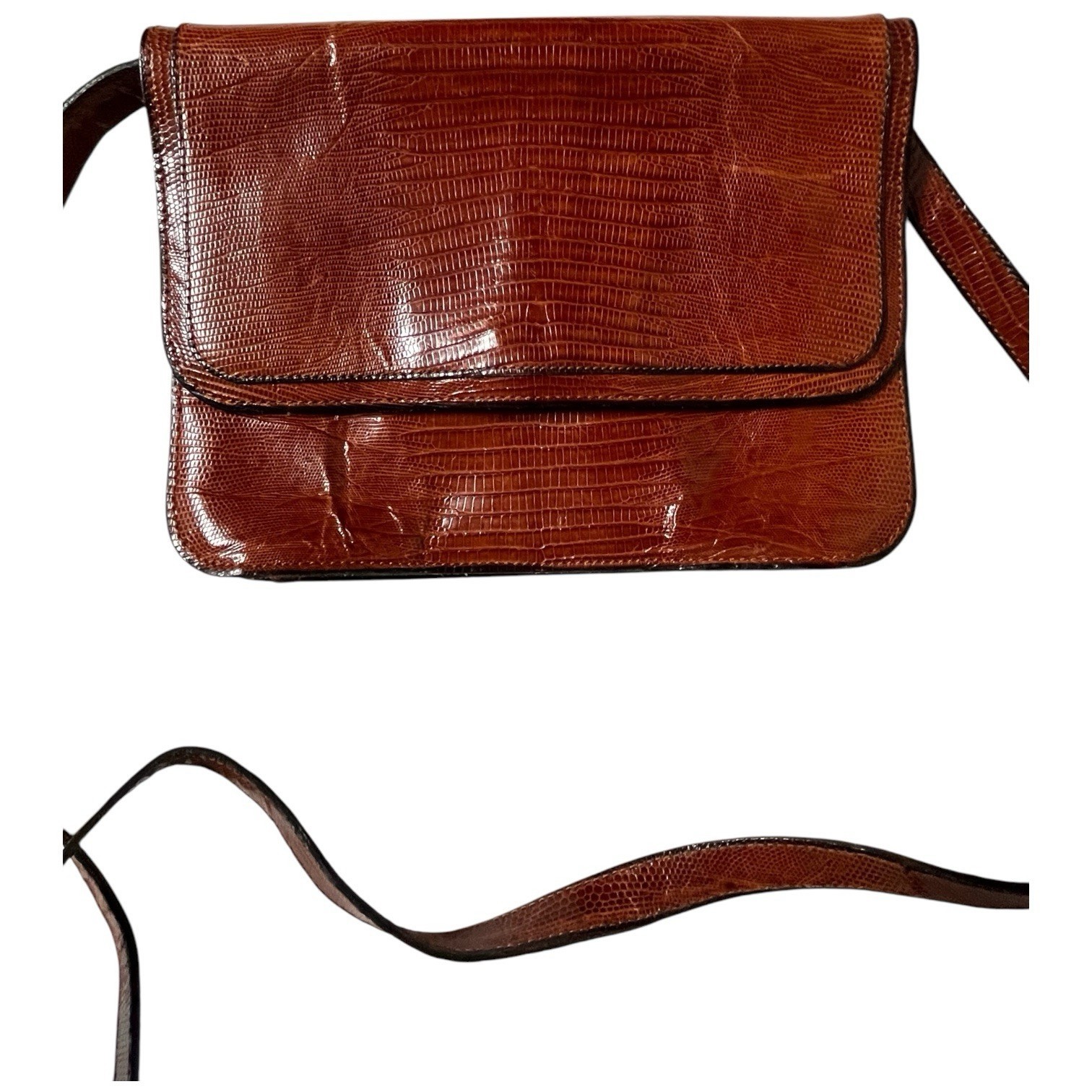 Vintage Jean Krieger Genuine Exotic  Brown Leather Flap Crossbody Purse ... - $46.75