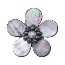 Black Mother of Pearl Floral Purity Pearl Pin-Brooch - £14.55 GBP
