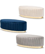 Oval Ottoman Beige Gray Blue Padded Velvet Gold PU Base Glam Luxe Channe... - $209.97